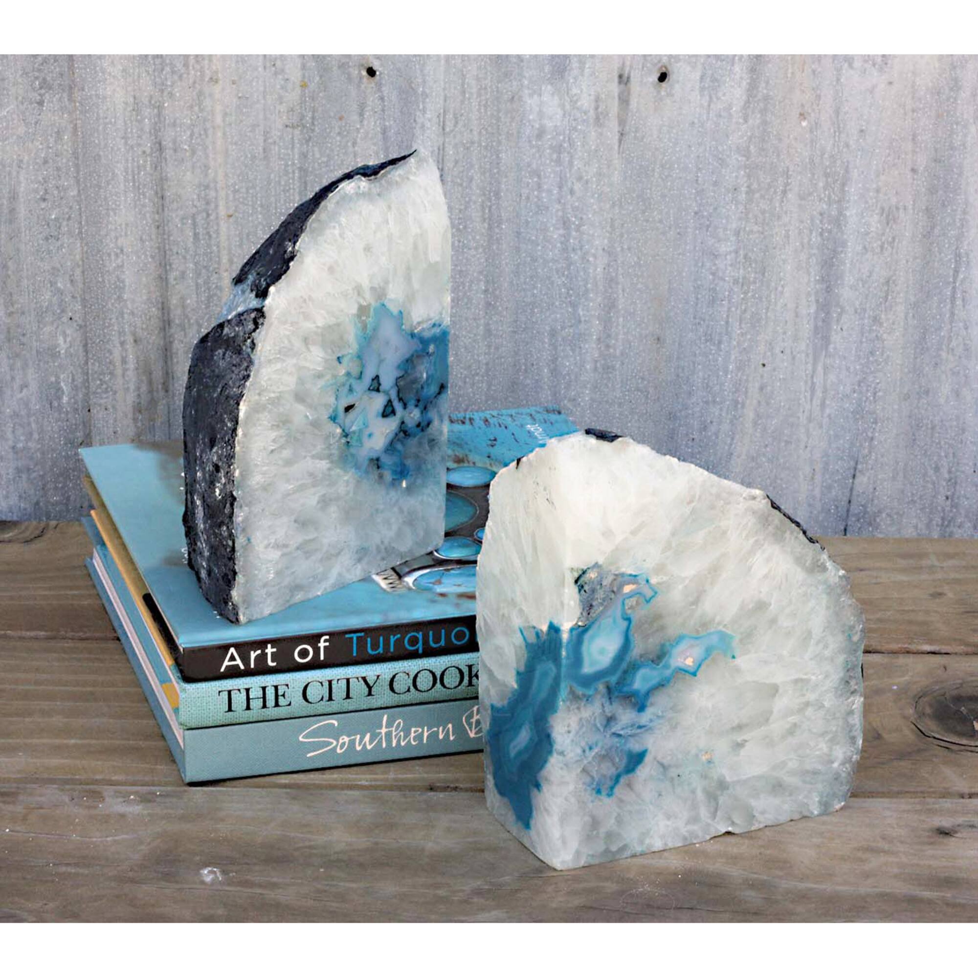 Blue Agate Bookends Set of 2